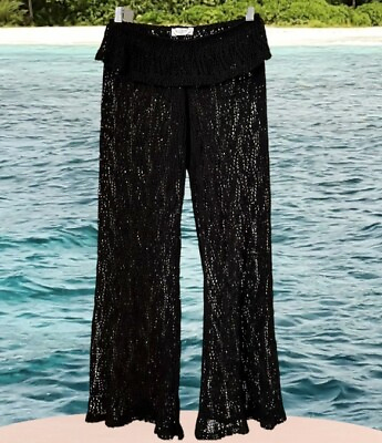 #ad Elan Size Small Beach Cover Up Pants Black Crochet Net Beach Boho resort Stretch $29.00
