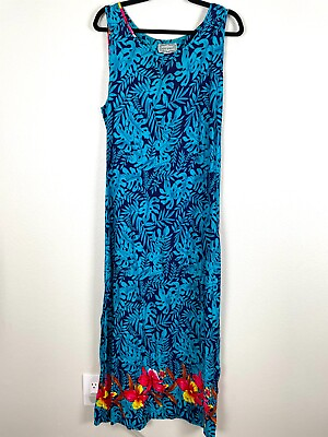 #ad #ad Jane Ashley Womens Size Large Blue Floral Maxi Dress Sleeveless Lightweight $24.99