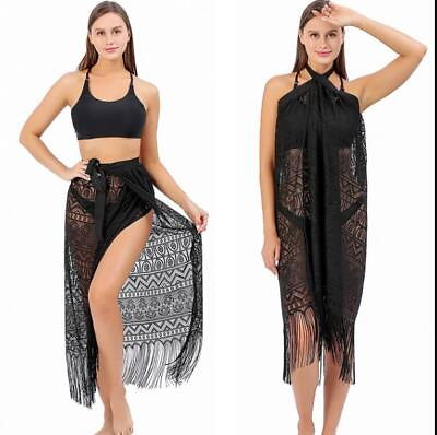 #ad Women#x27;s 2023 Lace Cutout Tassel Swimsuit Bikini Cover Up Wrap Skirt Sarong b595 $26.03