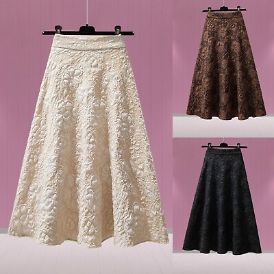 Womens Flower Jacquard High Waist Skirt Midi Poodle Skirts for Toddler Girls $15.71