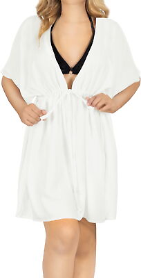 #ad LA LEELA Plus size Kimono Cover ups for women Swim White L997 OSFM 14 24 L 3X $20.24
