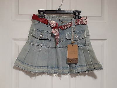 #ad Girls Jean Skirt size 6 6X Blue Denim Rhinestone Frayed Faded Gigi Girls NEW $14.99