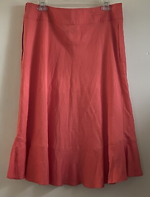 #ad East 5th Skirt Womens 12 Orange Linen Blend Midi Zip Ruffle $14.77
