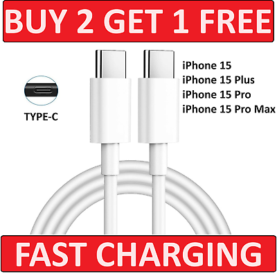 Type C to Type C Cable USB C Fast Charger Lead Long For iPhone 15 Plus Pro Max GBP 2.99