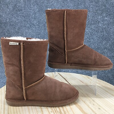 Bearpaw Boots Womens 11 Casual Winter Shearling Mid Calf Pull On Brown Leather $54.99