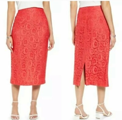 #ad Halogen Lace Pencil Skirt Red Bittersweet Size 8 $22.97