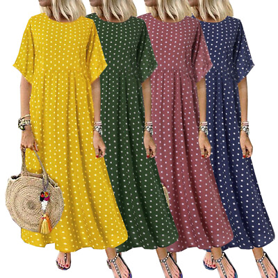 Women#x27;s Cute Dress Short Sleeve Plaid Casual Loose Summer Maxi Dress Plus Size $26.69