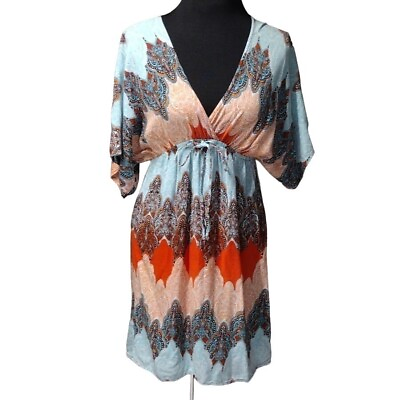 #ad Allison Brittney Women Beach Kaftan Dress Beige Printed Summer Dresses Small $9.97