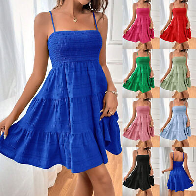 #ad Strappy Dress Swing Dress Mini Dress Sun Dress A Line Dress Backless Beach Solid $16.63