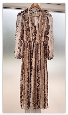 #ad #ad NEW RESERVED NWT Beige Reptile Print Chiffon Long Sleeve Maxi Dress Size 8 GBP 32.99