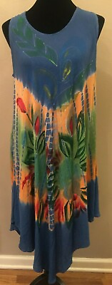 #ad #ad Naina#x27;s Dream Womens Pullover Swimwear Beach Cover Up Large Blue Floral Print $24.99