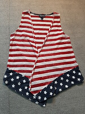 #ad Limited Too Beach Cover Up Girls Size 12 Patriotic American Flag Sleeveless Top $9.44