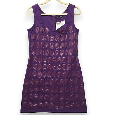 #ad Grifflin Paris Party Dress Purple Faux Leather Back Zip Bodycon Large $17.55