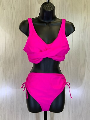 #ad Women#x27;s Two Piece High Waisted Bikini Set Size XL Hot Pink NEW MSRP $89 $16.99