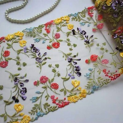 #ad 1 Yard Charming Bilateral Embroidered Tulle Lace Trim Sewing Dress Bra DIY Craft $3.99
