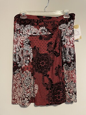 #ad Desigual Red Pencil Skirt W Black and White Lace Print Size M $20.25