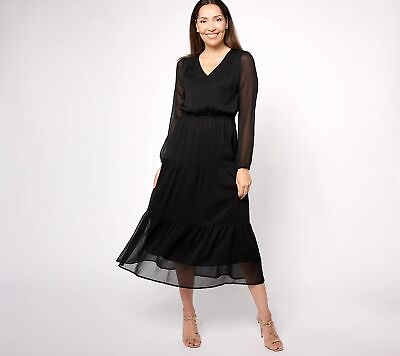 #ad Belle by Kim Gravel Boho Petite Born to Wander Dress Solid Black L New $37.00