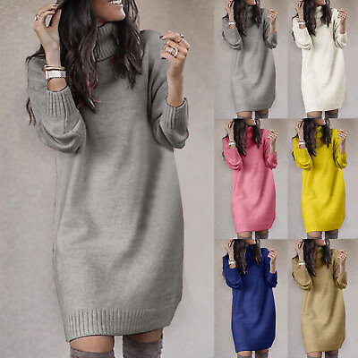 #ad Women#x27;s Autumn And Winter Long High Collar Top Sweater Cute Dresses for Woman $25.42