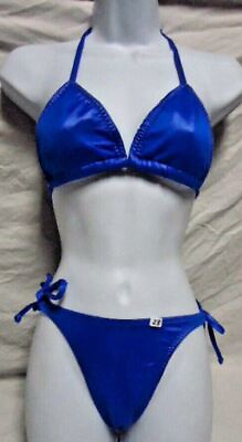#ad Shiny Blue Bikini Swimsuit 2 Piece Size S M Women#x27;s Thin Padding NWOT #28 $39.00