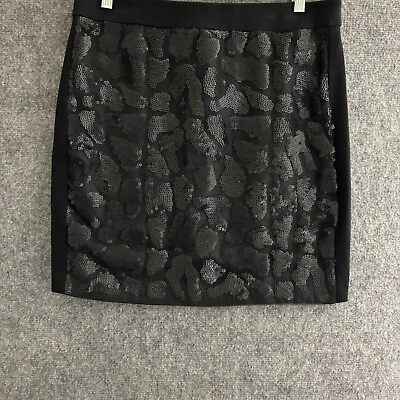 #ad Ann Taylor Skirt Women#x27;s 12 Black Sequin Front Ponte Knit Stretch Pencil Skirt $12.88