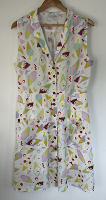 LORRAINE Little Party Dress Womens Size 14 Shift White Ice Cream Print Buttons AU $39.00