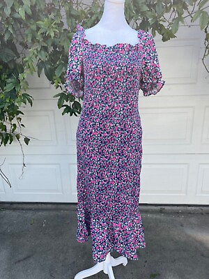 #ad Pretty Garden Midi ribbed pink Floral Summer Dress XL NWT $29.00