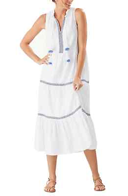 #ad Tommy Bahama 281524 Split Neck Midi Dress in White at Nordstrom Size Medium $109.65