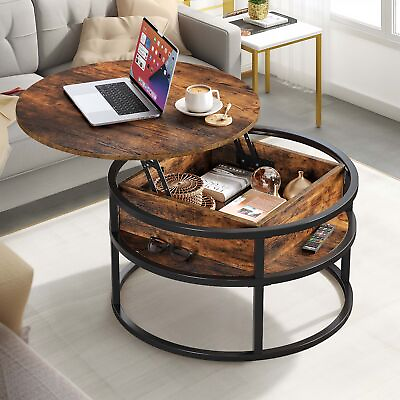 #ad Lift Top Coffee Table with Hidden Compartment Storage Shelf Round Center Table $95.99