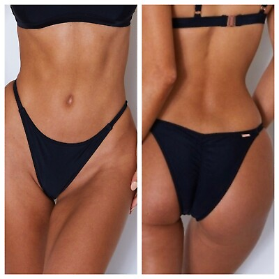 #ad NWT White Fox Swim Boutique Thira Black Cheeky Bikini Bottoms Size Large New $27.99