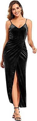 #ad Ababalaya Elegant Spaghetti Strap Velvet Holiday Party Dresses for Women Black $7.99