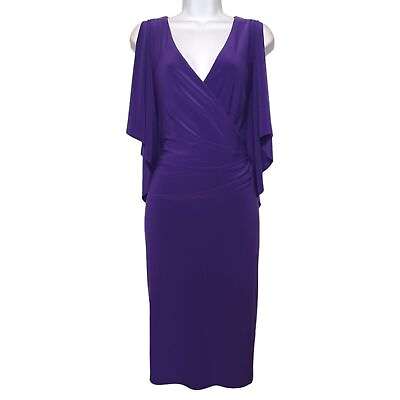 #ad LAUREN RALPH LAUREN Purple Split Sleeve Ruching V Neck Sheath Cocktail Dress 12 $67.50