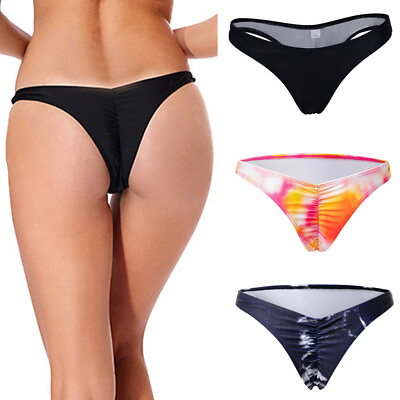 New Ladies Summer Swimwear Thong Bikini Bottom Bottoms Beach Pleated Fabric USA $8.98