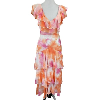 #ad WAYF Chelsea Tiered Ruffled Passion Tie Dye Pink Orange White Maxi Dress Small $22.50