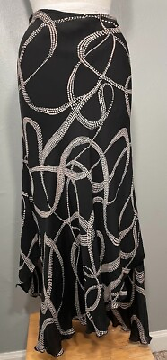 #ad Nygard Collection Womens Size 14 Black Tan Silk Asymmetrical Skirt Artsy Dark $27.99