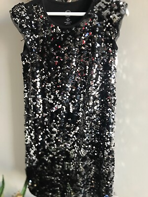 #ad Girls Wonder Nation Black Cap Sleeve Sequin Party Dress Sz L 10 12 New Year XMAS $14.00