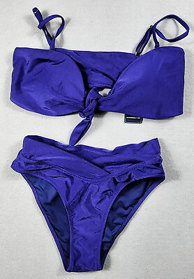 #ad High Waisted Bikini Swimsuit Front Tie Knot Womens Size Medium Navy $10.99
