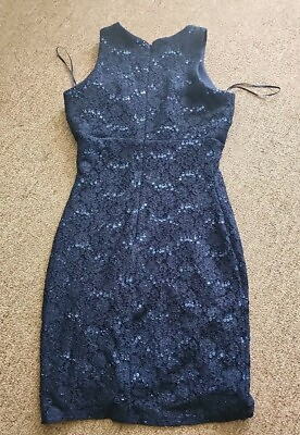 #ad #ad NW Nightway Women Navy Blue Cocktail Sequin Dress SZ 4P $28.79