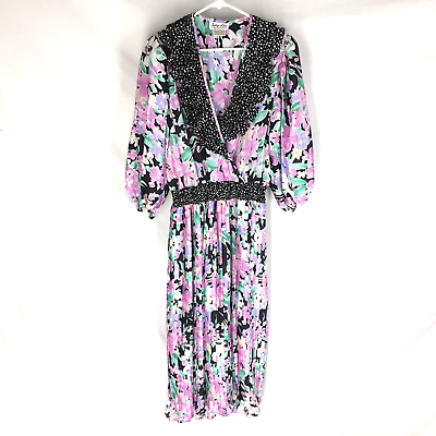 #ad VTG Indigo Lites Floral Gypsy Hippie Chic Smocked Dress One Size 70#x27;s 80#x27;s $15.32