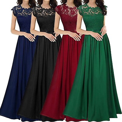 #ad Women Chiffon Dress Chiffon Stitching Lace Party Dress Bridesmaids Evening US $33.60