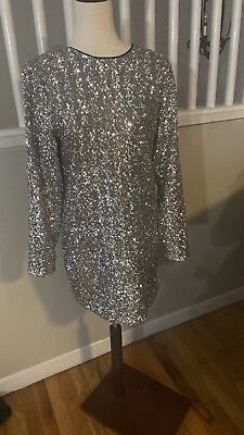 #ad STUNNING amp; Other Stories SILVER SEQUIN LONG SLEEVE PARTY DRESS Size 6 $23.00