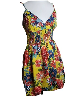 Xhilaration Women#x27;s Junior Dress Large Yellow Floral Mini Smocked Target $9.99
