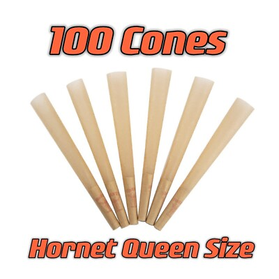 100 Cones Queen Size Authentic Hornet Organic Hemp Rolled Cone W Filter Tips $13.89
