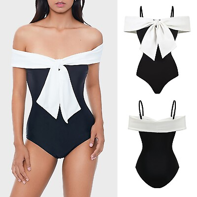 #ad Women French Retro Bow SwimSuit Belly Covering Slimming Bikini 1Piece Swimwear $21.61