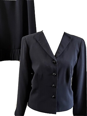 #ad Talbots Petites Black Skirt Suit Size 10P Pleated Hem 2 PC Fully Lined Bust 40” $39.88