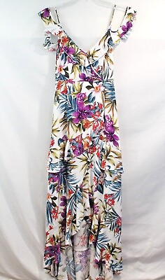 #ad Forever 21 Wrap Dress Maxi size S Multicolor Floral High Spilt Layer Ruffle Zip $19.99