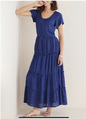 NWT SOFT SURROUNDINGS Kara Shimmer Tiered Sequin Maxi Dress Petite Medium Blue $55.00
