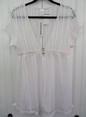 #ad NEW Swim Suit Cover Up Large L White Eyelet Tank Dress WAVES TO COAST $11.95