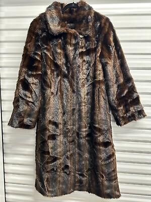 #ad DENISE BUSCO Luxurious faux mink fur coat long Brown Size M $160.00
