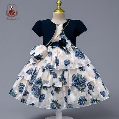 #ad Chiffon Layers Ball Dresses Children Birthday Kids Gown Summer Dresses with Bag $68.60