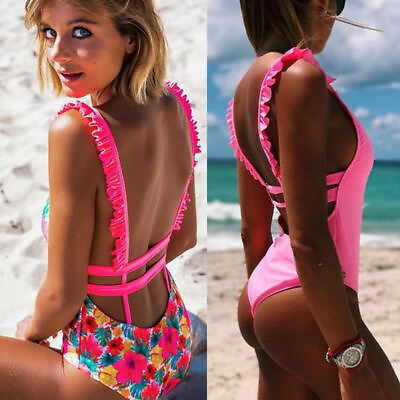 #ad #ad Cute Women Flounce One Piece Bikini Push Up Swimwear Swimsuit Monokini New $9.99